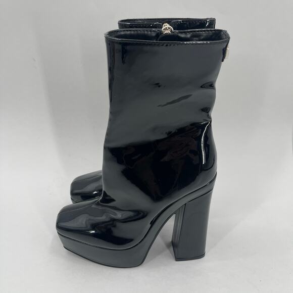 Guess Byra Boots SZ 5 Zipper Block Heel NEW Platform Booties Black Patent NWOT - Picture 6 of 16